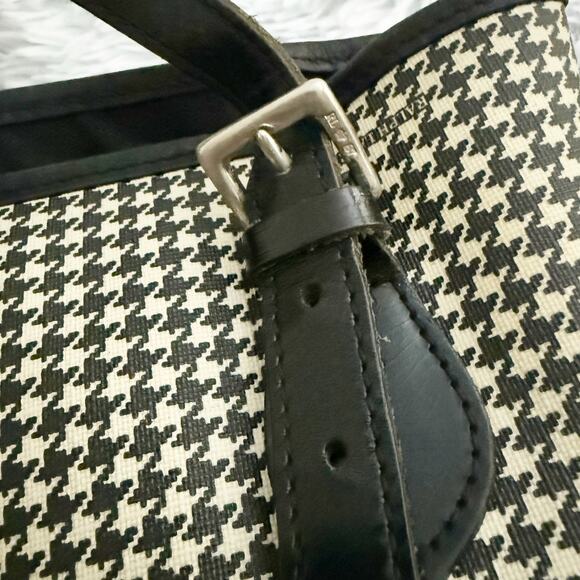 RALPH LAUREN | Classic Black Cream Beige Coated Fabric Houndstooth Bag Vintage - Picture 6 of 9